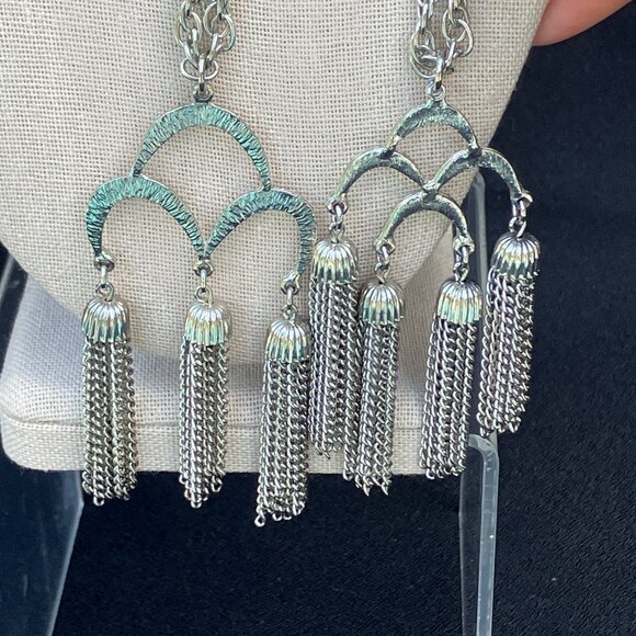 Silver Large Link Sautior Lariat Tassel Necklace - Picture 16 of 16